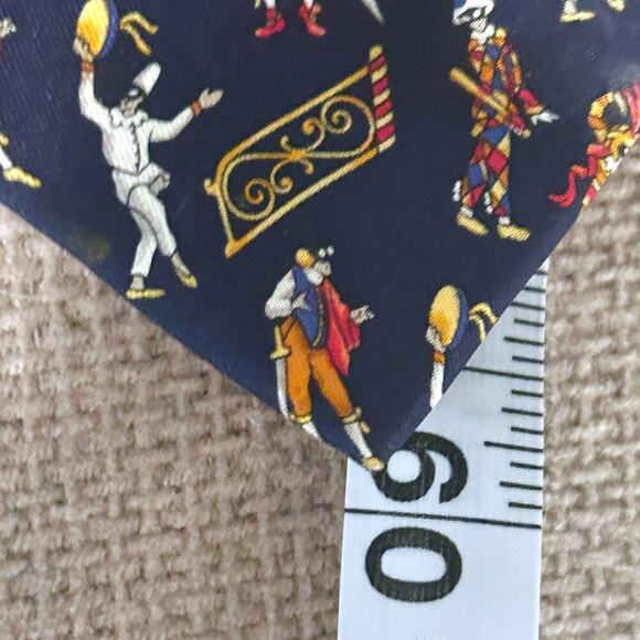 Salvatore Ferragamo Venetian Court Jesters Blue Silk Mens Tie 60" x 4" Designer - Picture 6 of 6